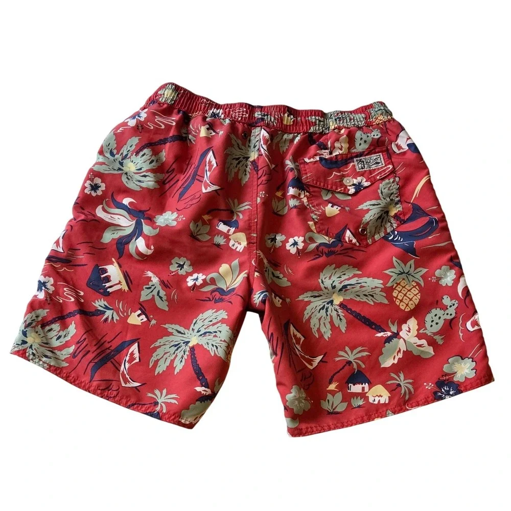 Polo Ralph Lauren Red Tropical Swim Trunks Medium Lined‎